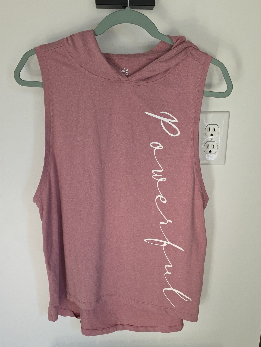 Sleeveless Hooded Tank Top - Mauve Pink with 'Powerful' Script